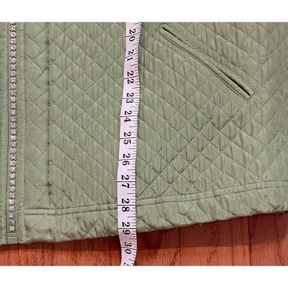 The Quacker Factory Quilted Jacket 1X Green/Pink 100% Silk Zip Embellished Coat - Picture 10 of 12